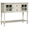 Sideboard Console Table with Bottom Shelf, Farmhouse Wood/Glass Buffet Storage Cabinet Living Room - Antique Gray