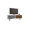 Manhattan Comfort Liberty 62.99" Mid-Century Modern TV Stand with 3 Shelves and 2 Doors in White and Rustic Brown with Solid Wood Legs - Default Title