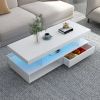 U-Can LED Coffee Table with Storage, Modern Center Table with 2 Drawers and Display Shelves, Accent Furniture with LED Lights for Living Room,White -