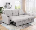 Pull Out Sofa Bed Modern Padded Upholstered Sofa Bed ; Linen Fabric 3 Seater Couch with Storage Chaise and Cup Holder ; Small Couch for Small Spaces -