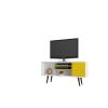 Manhattan Comfort Liberty 53.14" Mid-Century Modern TV Stand with 5 Shelves and 1 Door in White and Yellow with Solid Wood Legs - Default Title