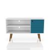 Manhattan Comfort Liberty 42.52" Mid-Century Modern TV Stand with 2 Shelves and 1 Door in White and Aqua Blue - Default Title