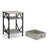 Set of 2 Nightstand Industrial End Table with Drawer;  Storage Shelf and Metal Frame for Living Room;  Bedroom;  XH - Gray