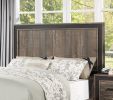 Oak Finish 1pc Queen Size Bed High Headboard MDF Particle Board Bedroom Furniture Bedframe Unique Panel Design - as Pic