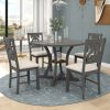 5-Piece Round Dining Table and 4 Fabric Chairs with Special-shaped Table Legs and Storage Shelf - Gray