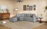 Sleeper Sectional Sofa, L-Shape Corner Couch Sofa-Bed with Storage Ottoman & Hidden Arm Storage & USB Charge for Living Room Apartment, Gray - as Pic