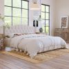 Upholstered Platform Bed with Saddle Curved Headboard and Diamond Tufted Details, King, Beige - as Pic