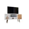 Manhattan Comfort Liberty 53.14" Mid-Century Modern TV Stand with 5 Shelves and 1 Door in White and 3D Brown Prints - Default Title