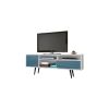 Manhattan Comfort Liberty 70.86" Mid-Century Modern TV Stand with 4 Shelving Spaces and 1 Drawer in White and Aqua Blue with Solid Wood Legs - Default