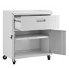 Manhattan Comfort Fortress Textured Metal 31.5" Garage Mobile Cabinet with 1 Full Extension Drawer and 2 Adjustable Shelves in White - Default Title