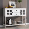 Sideboard Console Table with Bottom Shelf, Farmhouse Wood/Glass Buffet Storage Cabinet Living Room - White