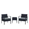 Manhattan Comfort Noli Steel Rattan 3-Piece Patio Conversation Set with Cushions in Grey - Default Title