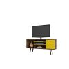 Manhattan Comfort Liberty 53.14" Mid-Century Modern TV Stand with 5 Shelves and 1 Door in Rustic Brown and Yellow with Solid Wood Legs - Default Title