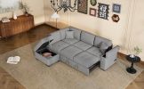 Sleeper Sectional Sofa, L-Shape Corner Couch Sofa-Bed with Storage Ottoman & Hidden Arm Storage & USB Charge for Living Room Apartment, Gray - as Pic