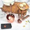 Rose Gold Measuring Cups and Spoons Set, Copper Pink Stainless Steel Cup and Spoon with Wooden Handle, Coffee Cake Milk Baking Measuring Cup - 8-PC