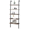 Industrial Wall Mounted Bookcase 5-Tier Open Ladder Shelf Bookshelf with Metal Frame, 23.6" L x 11.8" W x 70.9" H - as pic