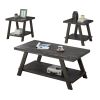 Athens Contemporary Replicated Wood Shelf Coffee Set Table in Charcoal Finish - as Pic