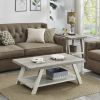 Athens Contemporary 3-Piece Wood Shelf Coffee Table Set in Weathered Gray and Beige - as Pic