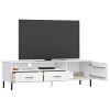 TV Stand with Metal Legs White Solid Wood Pine OSLO - White