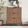 Mid-Century 3-Drawer Chest with Reeded Drawer Fronts, Mocha - as Pic