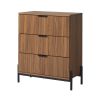 Mid-Century 3-Drawer Chest with Reeded Drawer Fronts, Mocha - as Pic