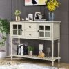 Sideboard Console Table with Bottom Shelf, Farmhouse Wood/Glass Buffet Storage Cabinet Living Room - Antique Gray