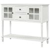 Sideboard Console Table with Bottom Shelf, Farmhouse Wood/Glass Buffet Storage Cabinet Living Room - White