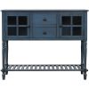 Sideboard Console Table with Bottom Shelf, Farmhouse Wood/Glass Buffet Storage Cabinet Living Room - Antique Navy