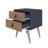 Manhattan Comfort Amber Nightstand with Faux Leather Handles in Blue and Nature - Default Title