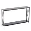 Triamine Board Cross Iron Frame Porch Table Sofa Side Table Black Wood Grain  - Black Wood