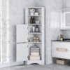 Tall Bathroom Corner Cabinet; Freestanding Storage Cabinet with Doors and Adjustable Shelves; MDF Board; Gray - White