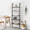 Industrial Wall Mounted Bookcase 5-Tier Open Ladder Shelf Bookshelf with Metal Frame, 23.6" L x 11.8" W x 70.9" H - as pic