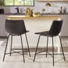 Modern Upholstered Counter Stool with Metal X Base, Set of 2, Black - as Pic