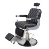 Reclining Barber Chair Hydraulic Salon Chair with Adjustable Headrest and Heavy Duty Base for Hair Cutting, Black+Silver XH - Main colors are black an