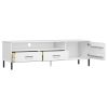 TV Stand with Metal Legs White Solid Wood Pine OSLO - White