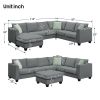 112*87" Sectional Sofa Couches Living Room Sets, 7 Seats Modular Sectional Sofa with Ottoman, L Shape Fabric Sofa Corner Couch Set with 3 Pillows - Gr