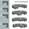 112*87" Sectional Sofa Couches Living Room Sets, 7 Seats Modular Sectional Sofa with Ottoman, L Shape Fabric Sofa Corner Couch Set with 3 Pillows - Gr