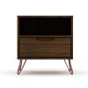 Manhattan Comfort Rockefeller 1.0 Mid-Century- Modern Nightstand with 1-Drawer in Brown - Default Title