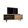 Manhattan Comfort Liberty 62.99" Mid-Century Modern TV Stand with 3 Shelves and 2 Doors in Rustic Brown and 3D Brown Prints - Default Title