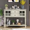 Sideboard Console Table with Bottom Shelf, Farmhouse Wood/Glass Buffet Storage Cabinet Living Room - Antique Gray