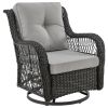 Manhattan Comfort Fruttuo Swivel Steel Rattan 3-Piece Patio Conversation Set with Cushions in Grey - Default Title