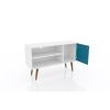 Manhattan Comfort Liberty 42.52" Mid-Century Modern TV Stand with 2 Shelves and 1 Door in White and Aqua Blue - Default Title