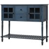 Sideboard Console Table with Bottom Shelf, Farmhouse Wood/Glass Buffet Storage Cabinet Living Room - Antique Navy