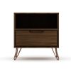 Manhattan Comfort Rockefeller 1.0 Mid-Century Modern 1-Drawer Nightstand in Brown - Default Title