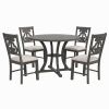 5-Piece Round Dining Table and 4 Fabric Chairs with Special-shaped Table Legs and Storage Shelf - Gray