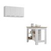 Caledon 2 Piece Kitchen Set, Kitchen Island + Upper Wall Cabinet , White /Walnut - White  /Light Oak