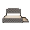 Queen Size Upholstered Platform Bed with Twin Size Trundle and 2 sets of USB Ports on each side, Linen Fabric, Gray - as Pic