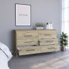 Hms 6 Drawer Double Dresser, Four Legs, Superior Top -Light Oak / White - as Pic