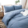 100% Washed Cotton Duvet Cover Set, Durable Fade-Resistant Natural Bedding Set (No Comforter) - Denim Blue - Queen