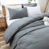 100% Washed Cotton Duvet Cover Set, Durable Fade-Resistant Natural Bedding Set (No Comforter) - Grey - Queen